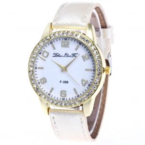 Zhoulianfa Trendy Femmes Incrustation Strass Cristal Casual Pu Strap Montre &Agrave; Quartz (Blanc) - Neuf