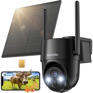 KALANKA-4G LTE Cellulaire Cam&eacute;ra de Surveillance Ext&eacute;rieure avec Carte SIM 2K HD,Pas de WiFi Cam&eacute;ra Solaire,Vision Nocturne Couleur,PTZ,IP65 Etanche pour Animaux Sauvages,Usines,Entrep&ocirc;ts - Neuf