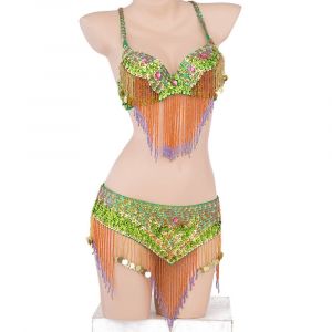 Taille S-Xl Performance Femmes Dancewear Tenue Professionnelle Long Financièrement Perlé Brevdu Ventre Costume Soutien-Gorge Ceinture - Neuf