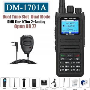 Baofeng DMR DM-1701A Radio numérique talkie-walkie double Modes analogique DM-1701 ouvert GD77 VHF UHF double emplacement de temps niveau 1 + 2 Radios jambon - Type Microphone-EURO - Neuf