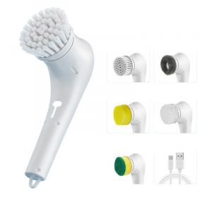 Brosse de Nettoyage Électrique 5-en-1 Étanche avec Rotation 360° – Brosse Polyvalente à Batterie Longue Durée pour Cuisine, Salle de Bain, Inox, Graisse - Neuf