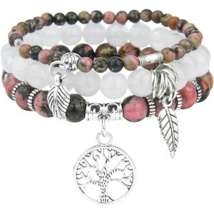 Kalanka-3 Pcs Bracelet Pierre Naturelle Femme,Boho Bracelet Perles Femme Avec Pendentif Arbre De Vie,Bracelets De Yoga Femmes,17-24 Cm Bracelets Pierre Coloré,Bijoux Cadeau Pour Femmes Fille - Neuf