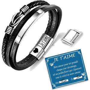 Eryi-Cadeau Homme Bracelet En Cuir - Idee Cadeau Anniversaire Homme - Bracelet Large Avec Fermeture Magnétique (Cadeau Homme) - Neuf