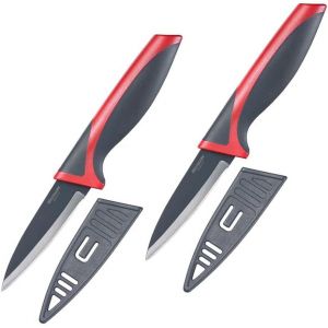 Senior-2 Couteaux &Agrave; &Eacute;plucher/L&eacute;gumes, Longueur De Lame 8 Cm, Chacun Avec Prot&egrave;ge-Lame, Acier Inoxydable/Plastique, Anthracite/Rouge, 145222e3[L2216] - Neuf