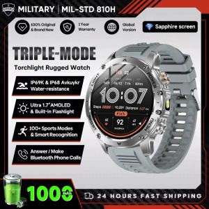 2025 Hommes 1.7 Pouces Amoled Écran Montre Intelligente 1000Mah Batterie Fréquence Cardiaque Bluetooth Appel Nfc Gps Tracker Sport Fitness Montres Nouveau.Grey.Military Battery - Neuf