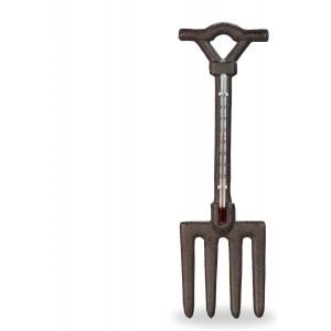 Thermomètre décoratif pour Jardin, analogique, Fonte de Fer, Mural, Antique, Fourche, HL : 30 x 9 cm, Marron - Neuf