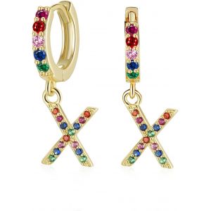 Kal-Boucles D'oreilles Pendantes Or Avec Initiale Lettre A - Z Argent Sterling 925 Boucle D'oreille Cr&eacute;oles Avec Zirconium Color&eacute; Pour Femmes Filles - Neuf