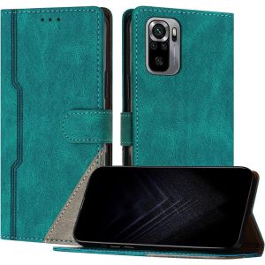 Kal-&Eacute;tui Pour Xiaomi Redmi Note 10 4g/ Note 10s, Housse En Cuir Pu Avec [Protection Antichoc Tpu] [Fonction Support] [Porte-Cartes ] Antichoc Magn&eacute;tique Coque Pour Redmi Note 10 4g - Vert - Neuf
