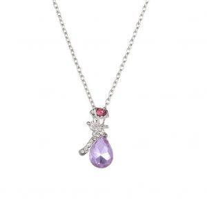 Femmes Dame Mode Rose Goutte D'eau Pendentif Strass Collier Bijoux Accessoire (Violet) - Neuf
