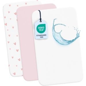 Ulteronixshop-Dreamzie Lot De 2 Drap Housse Cododo + 1 Protege Matelas Impermeable Enfant - 55x90 Cm - 100% Coton Pour Berceaux, Matelas Cododo - Motif Heart - Neuf