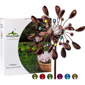 Mevronisshop-Moulin &Agrave; Vent Solaire 190,5 Cm Joyau Coupelle Multicolore Lumi&egrave;re Led &Agrave; &Eacute;nergie Solaire Boule En Verre Avec Moulin &Agrave; Vent Cin&eacute;tique Double Direction Pour Pelouse Et Jardin - Neuf