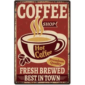 KALANKA-Caf&eacute; Chaud Plaque Metal Vintage et imprim&eacute;s M&eacute;tal Plaque Murale Decorative Boissons Mur Affiche Vintage Art D&eacute;cor Caf&eacute; D&eacute;coration Murale pour Bars Panneau Decoratif Exterieur Metal - Neuf