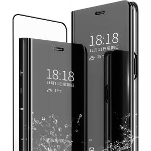 Sansh-Mlotech Coque Pour Samsung Galaxy A22 5g,Étui+ Verre Trempé Film Protecteur Flip Clear View Translucide Miroir Cover Standing 360°Housse Antichoc Smart Cover Bumper Noir - Neuf