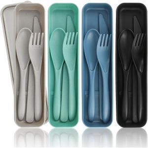 Ustensiles De Voyage Avec &Eacute;tui, Ensemble D'argenterie Portable Pour Le Travail, Ensemble De Couverts De Voyage S En Acier Inoxydable, Ensemble Fourchette Et Cuill&egrave;re Pour Camping, - Neuf