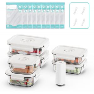 Ulteronixshop-Set de 6 Bo&icirc;tes Alimentaires Herm&eacute;tiques en Verre avec Pompe &Eacute;lectrique - Indicateur de Date Int&eacute;gr&eacute; - Syst&egrave;me de Conservation Sous Vide Sans BPA, Anti-Odeur - Pour Four, Micro-Ondes - Neuf