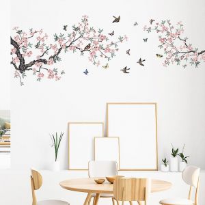 Stickers muraux en fleurs de cerisier roses, stickers muraux en branches d'arbres pour chambre à coucher, salon - Neuf