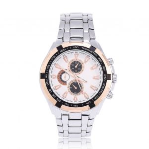 Montre-Bracelet Analogique A Quartz Curren Avec Bracelet En Alliage (Boitier Argente, Cadran Blanc Et Dore) - Neuf