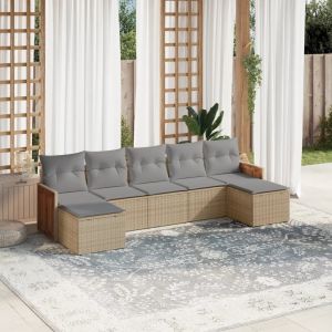 Prolenta Premium - Salon De Jardin Avec Coussins 7 Pcs Beige R&eacute;sine Tress&eacute;e - Neuf