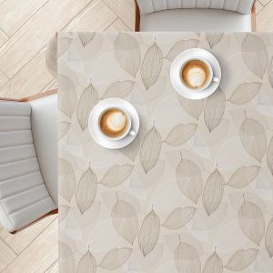 Mevronisshop-Toile Cir&eacute;e Rectangulaire Beige 200x140 Cm &iquest; Nappe Plastique Facile &Agrave; Essuyer Un Toucher Doux Et Agr&eacute;able, Imperm&eacute;able, Effet Tissu, Pour Int&eacute;rieur Et Ext&eacute;rieur Feuilles Brunes Et Blanch - Neuf