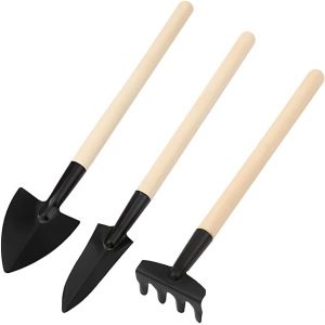 KALANKA-Lot de 3 mini outils de jardinage - Petit r&acirc;teau et pelle l&eacute;gers pour mini plantes, succulentes, plantes en pot, outils de bonsa&iuml;, jardinage - Neuf