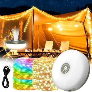 Kal-Guirlande Lumineuse Escamotable Portative Imperméable Extérieure Usb,Guirlande Lumineuse De Camping Portable,Guirlande Lumineuse Escamotable Camping 10m Étanche Ip44 (Blanc) - Neuf