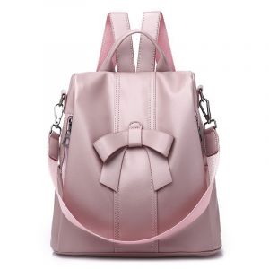 Sac à dos antivol pour femme, sac à bandoulière en cuir PU délavé convertible, n?ud papillon au dos, fermeture éclair, rose - Neuf