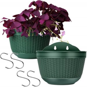 Eryi-Pots Suspendus Plantes En Plastique Lot De 2 Jardinières Suspendu Pot De Fleurs À Suspendre Et 4 Crochets Pour Jardin Balcon Cour Extérieur Vert - Neuf