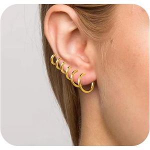 Kal-6 Pcs Boucles D'oreilles Créoles Or Pour Femme, Creoles Or Femme, Petite Creole Or Hypoallergénique Boucles D'oreilles Femme Or, Creoles Acier Inoxydable, Boucles D'oreilles Femme Homme - Neuf