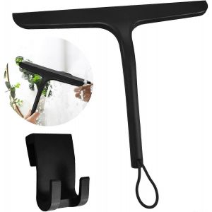 Raclette de douche en silicone noir,raclette de fenêtre polyvalente,grattoir de verre de fenêtre avec crochet et lanière pour salle de bain,porte,voiture et - Neuf