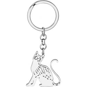 KAL-Porte-Clés Chat En Acier Inoxydable Cadeaux Mignon Chat Pour Femme Filles Porte-Clés Chat Porte-Monnaie Clés De Voiture Charms - Neuf