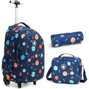 Sac &agrave; Dos roulettes - Sac Roulette Primaire Durable Cartable Trolley Bag Grande Capacit&eacute; pour Gar&ccedil;ons Filles &eacute;l&egrave;ves 4 Roues(Bleu) - Neuf