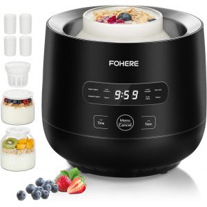 NouvelHorizonstore-Yaourti&egrave;re 2 XXL pots en Verre 2000 ml et 1400 ml, 4 * 125 ml Tasse en C&eacute;ramique avec Couvercle, 8 Programmes Automatiques, Ecran LCD, Arr&ecirc;t Automatique, Sans BPA, 20 Watts - Neuf