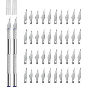 Mevronisshop-2 Pi&egrave;ces Pr&eacute;cision Cutter Scalpel, Avec 40 Lames, Cutter De Pr&eacute;cision Couteau Pour D&eacute;coupe De Travail D'art Bricolage, Sp&eacute;l&eacute;ologie, Sculpture, Diy Sculpture Couteaux De Loisirs(Argent) - Neuf