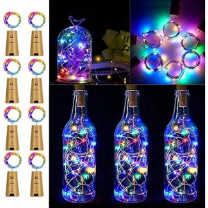 Bouteille De Vin Lumières Avec Du Liège, 8 Pack Mini Led Liège En Forme De Chaîne De Lumières À Piles, Coloré D'argent, De Cuivre Fil Pour Diy Partie Intérieure Décor De Mariage - Neuf