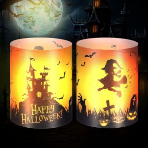 Lot De 12 Photophores Décoratifs De Table Pour Halloween, Avec Citrouille, Chauve-Souris, Sorcière, Pierre Tombale, Convient Pour Bougies Chauffe-Plat Ou Bougies De Mariage, Communion (Orange Chaud) - Neuf