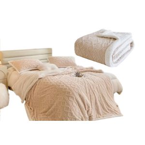 Couverture R&eacute;versible En Peluche Imitation Cachemire - Kaki, Polaire Sherpa, 200 X 150 Cm - Neuf