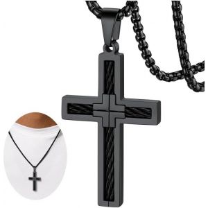 Asas-Collier Homme Femme Inoxydable Croix Chretienne,Pendentif Croix Religieux Avec Chaîne 55+5 Cm,Bijoux Baptême Amulette De Protection - Neuf