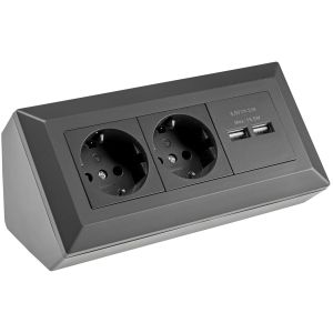 Bloc multiprise d'angle 2 prises avec contact de protection et 2 ports USB-A 3,1 A Noir - Neuf