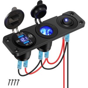 Tianyi-Panneau De Prise Chargeur Voiture 12v Qc3.0 Usb Avec D'allume Cigarette Voltmètre À Led Et Interrupteur Bascule Pour Bateau Suv Camion Caravane Marine - Neuf