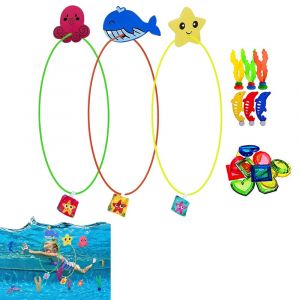 Ensemble de 27 pi&egrave;ces de jouets de plong&eacute;e sous-marine pour l'entra&icirc;nement &agrave; la natation avec anneaux, bou&eacute;es, sacs de sable et pierres pr&eacute;cieuses - Neuf