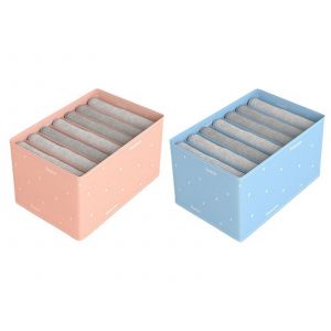 Lot de 2 bo&icirc;tes de rangement pour pantalons &agrave; 7 compartiments, rose ciel et bleu - Neuf
