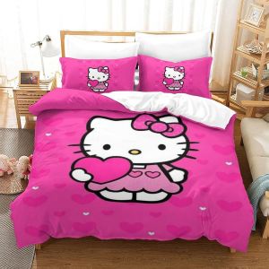 Housse De Couette Hello Kitty Microfibre Parure De Lit Housses De Couettes Pink Avec Taies D'oreiller D Parure De Couette Pour Garcon Enfant Fille Kin - Neuf