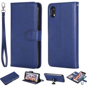 MEVRONISSHOP-Coque iPhone XR D&eacute;tachable Portefeuille Housse Magn&eacute;tique Amovible, Etui Rabat avec Fente pour Carte, Cuir Etui Housse, Porte-Monnaie pour iPhone XR (Bleu) - Neuf