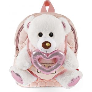 Nounours Sac À Dos Enfant 3 4 5 Ans Avec Coeur Rose-Sac De Sport Avec Peluche Amovible Animal Teddy Bear Pour École Maternelle-Cartable Sacoche Douce Avec Ours Petit Fille[T49] - Neuf