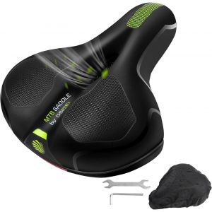 Selle De Vélo En Gel,Large,Douce,Confortable,Respirante,Amortissant Les Chocs,Ergonomique Avec Housse Étanche (Vert) - Neuf