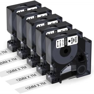 NouvelHorizonstore-5x A45013 Etiquette Compatible avec Dymo D1 Ruban 12mm x 7m 45013 S0720530 Compatible avec Dymo LabelManager 160 210D 360D 280 420P, 12mm x 7m Noir sur Blanc Cartouche - Neuf
