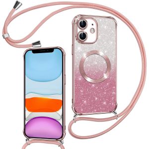 TRAHOO-Couqe Magn&eacute;tique pour iPhone 11 Con Cordon, Compatible avec MagSafe, Brillant Glitter Paillet&eacute; Antichoc Durable R&eacute;sistante Etui Housse pour iPhone 11 Anti-Poussi&egrave;re Soft TPU Bumper, Rose - Neuf