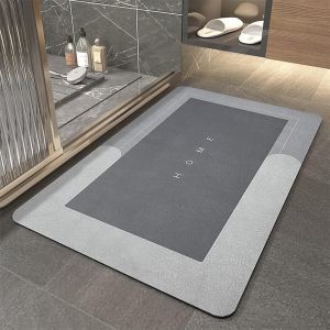 Tapis De Sol Super Absorbant,Anti-Salissures,Tapis De Bain En Mousse À Mémoire De Forme,Tapis De Douche Antidérapant,Tapis De Bain En Microfibre Antidérapant (Carré Gris, 40x60cm) - Neuf