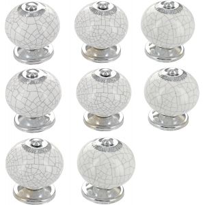 Lot de 8 boutons de porte ronds en céramique blanche craquelée, style vintage, style shabby chic, pour meubles d'intérieur, armoires, tiroirs, placards (lot de 8) - Neuf