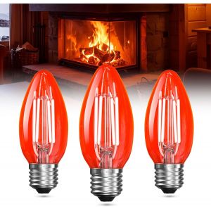 Kal-Ampoule Rouge 4w E27, Ampoule Bougie Led C35 Es - Ampoule Rouge Équivalente À 40w, Ampoule En Verre Transparent Non Graduable Pour Cheminées, Noël, Halloween, Sommeil, Lampe De Table - 3 Packs - Neuf